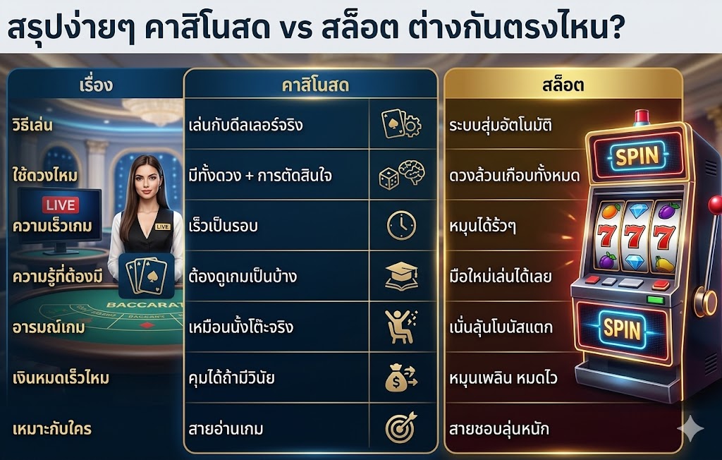 คาสิโนสดกับสล็อตต่างกันยังไง