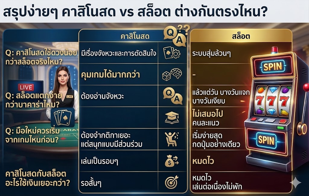 คาสิโนสดกับสล็อตต่างกันยังไง